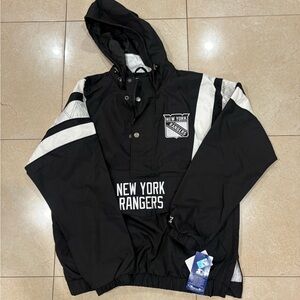 STARTER New York Rangers Black and White Hooded Windbreaker